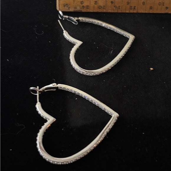 Silver Heart Hoop Earrings - Picture 2 of 3